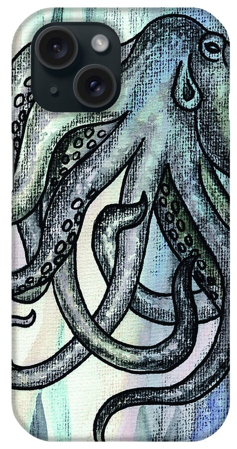 Octopus iPhone Case featuring the painting Watercolor Octopus Beach Art Teal Blue Sea Creature by Irina Sztukowski