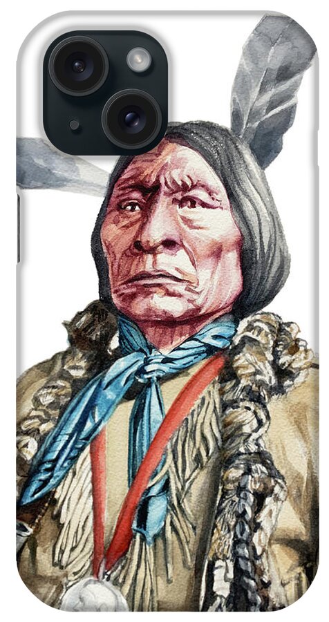 Watercolor iPhone Case featuring the painting Watercolor of Native American Chief Wolf Rope by Greta Corens
