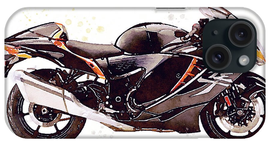 Sport iPhone Case featuring the painting Watercolor Suzuki Hayabusa GSX 1300R motorcycle - oryginal artwork by Vart. by Vart Studio