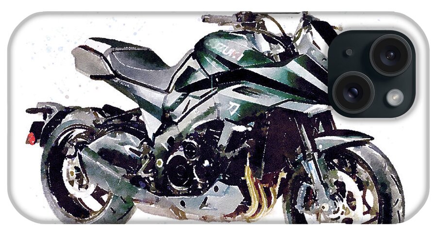 Motorcycle iPhone Case featuring the painting Watercolor SUZUKI KATANA motorcycle - oryginal artwork by Vart. by Vart