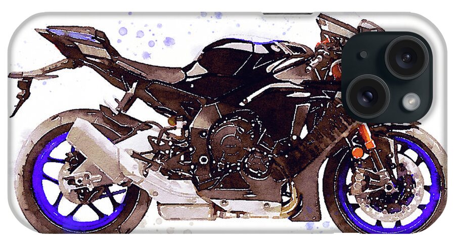 Sport iPhone Case featuring the painting Watercolor Yamaha R1M motorcycle - oryginal artwork by Vart. by Vart Studio