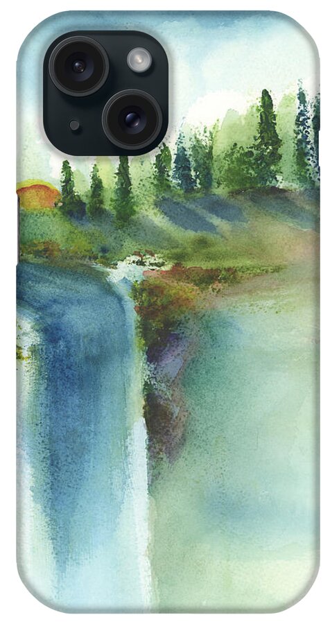 Waterfall Landscape iPhone Case featuring the painting Waterfall Landscape by Frank Bright