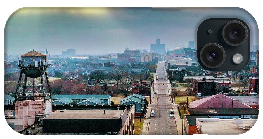 Detroit iPhone Case featuring the photograph Watertower Skyline V2 DJI_0690 by Michael Thomas
