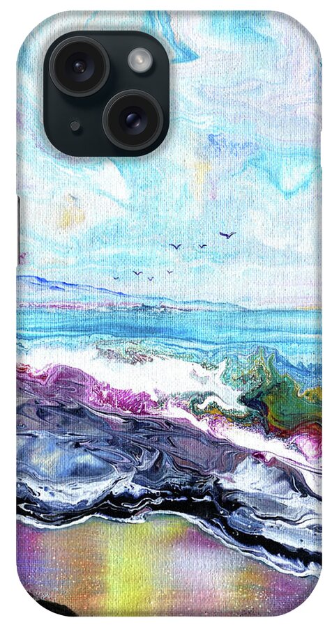 Beach iPhone Case featuring the painting Waves Rolling Over Colorful Sands by Laura Iverson