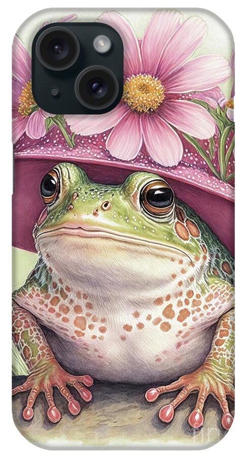 Frog iPhone Case featuring the painting All Dolled Up In Her Easter Bonnet by Tina LeCour
