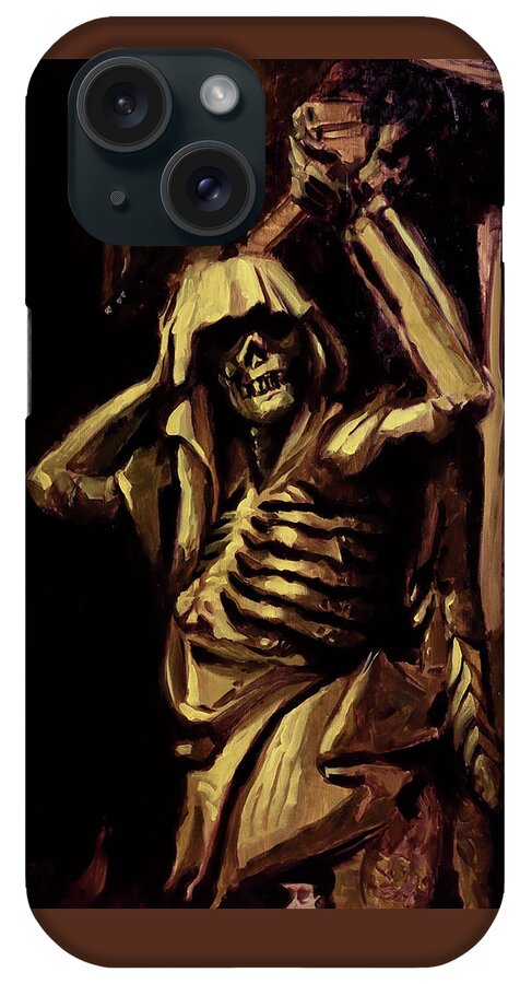 Skeleton iPhone Case featuring the painting Weight of the World by Sv Bell