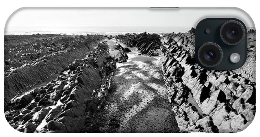 Coast iPhone Case featuring the photograph Welcombe Mouth beach North Devon South West Coast Path black and white 4 by Sonny Ryse