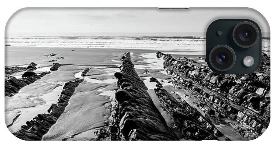 Coast iPhone Case featuring the photograph Welcombe Mouth beach North Devon South West Coast Path black and white by Sonny Ryse