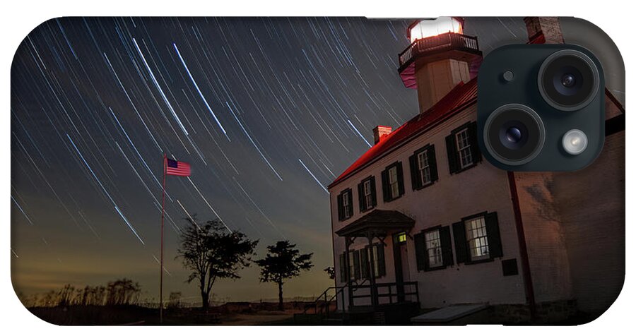 Lighthouse iPhone Case featuring the photograph West Facing Star Trails at East Point by Kristia Adams