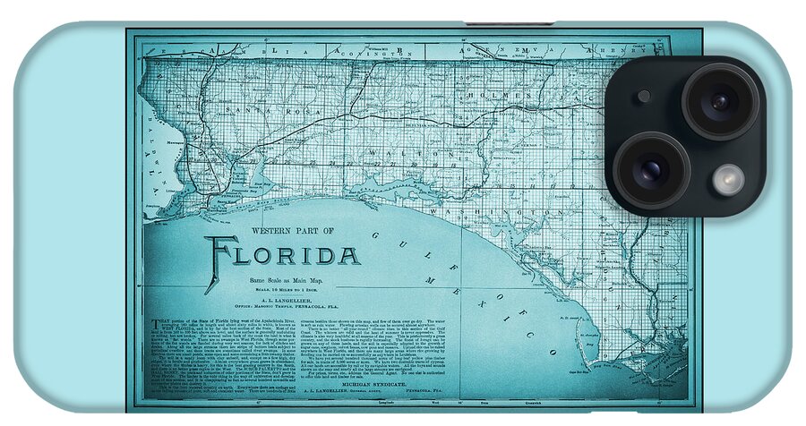 Florida Map iPhone Case featuring the photograph Western Florida Vintage Map 1890 Ocean Blue by Carol Japp