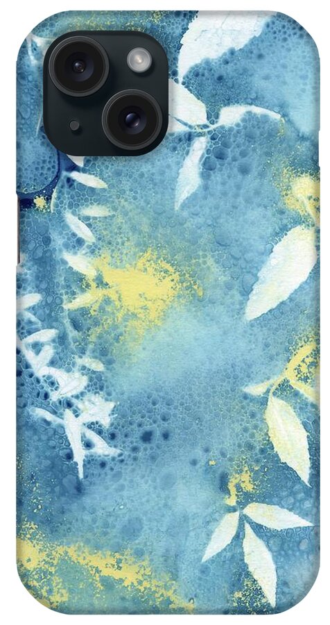 Wet Cyanotype iPhone Case featuring the photograph Wet cyanotype vine leaf by Jane Linders