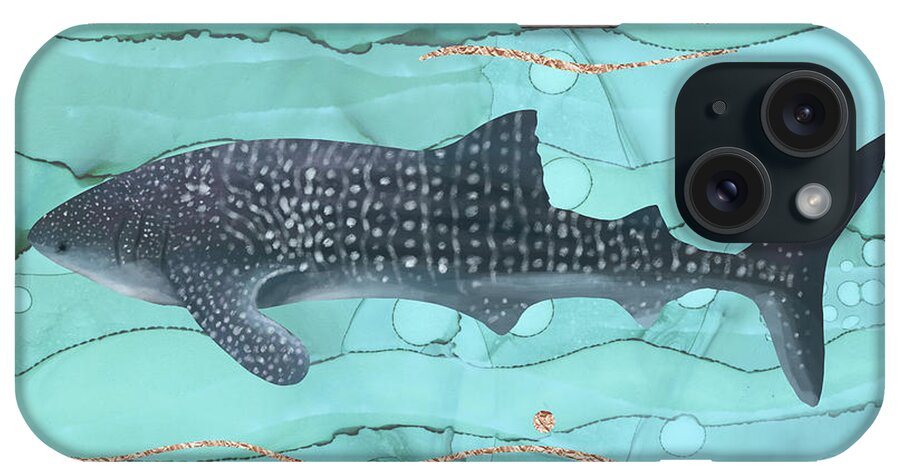 Whale Shark iPhone Case featuring the digital art Whale Shark Swimming in the emerald Ocean by Andreea Dumez