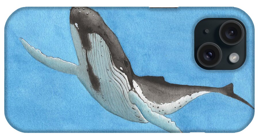 Whale In Blue iPhone Case featuring the painting Whale in Blue by Bob Labno