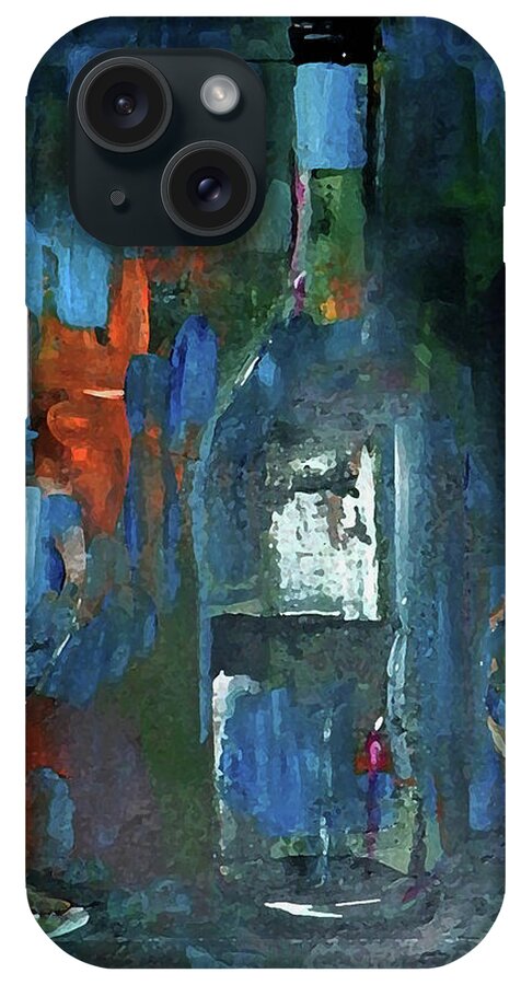 Grunge iPhone Case featuring the painting What Was Left Behind Empty Wine Bottle by Lisa Kaiser