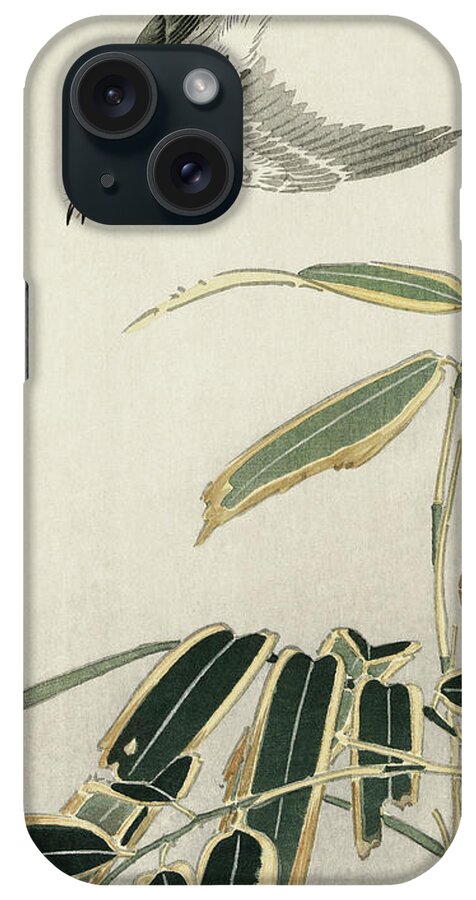 Birds iPhone Case featuring the painting Wheatear in bamboo by Ohara Koson