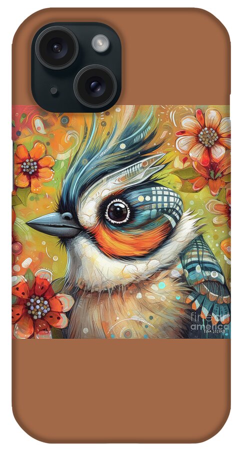 Tufted Titmouse iPhone Case featuring the painting Whimsical Tufted Titmouse by Tina LeCour