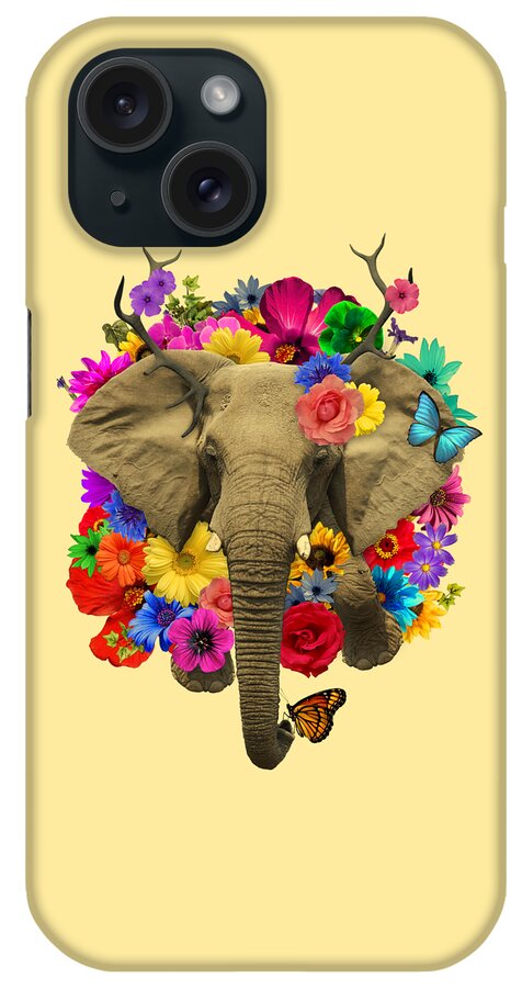 Elephant iPhone Case featuring the digital art Whimsy elephant with flowers by Madame Memento