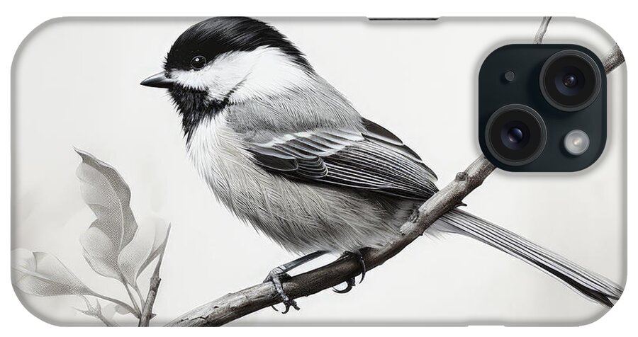 Chickadee iPhone Case featuring the painting Whispers of Gray - Chickadee Art by Lourry Legarde