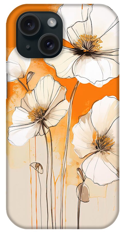 White Orchids iPhone Case featuring the painting White and Cream Flowers Against a Beige and Orange Backdrop by Lourry Legarde