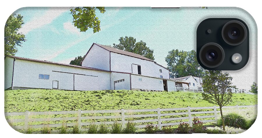 Barn iPhone Case featuring the photograph White barn on a hill by Bentley Davis
