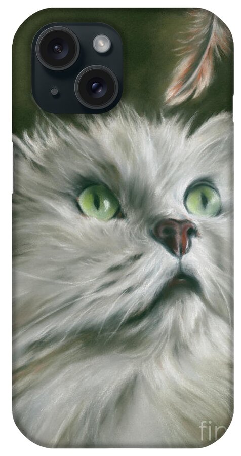 Cat iPhone Case featuring the painting White Cat with a Feather by MM Anderson
