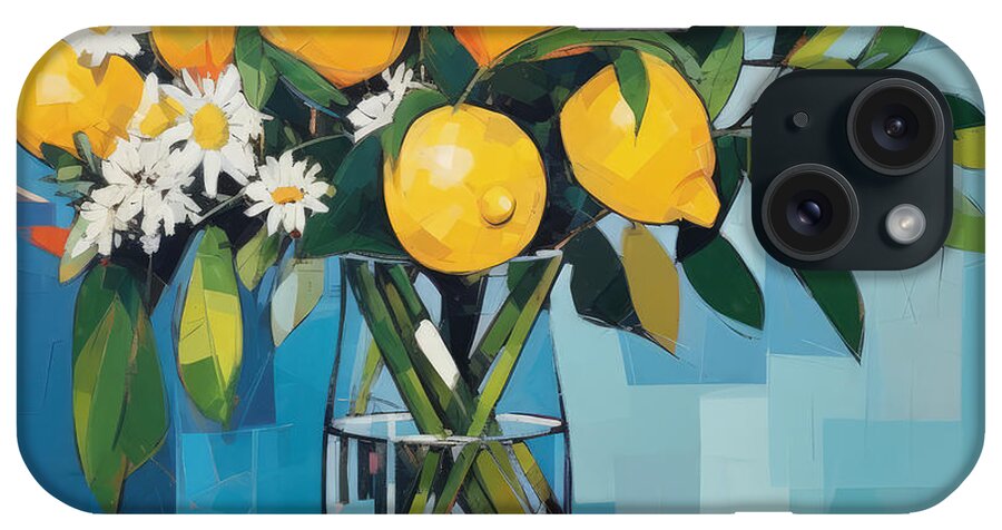 Lemons iPhone Case featuring the painting White Daisies Kitchen Bouquet by Lourry Legarde
