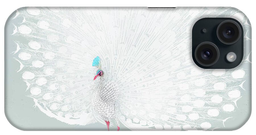 Animal iPhone Case featuring the painting White peacock vintage wall art print poster design remix from or by Tony Rubino