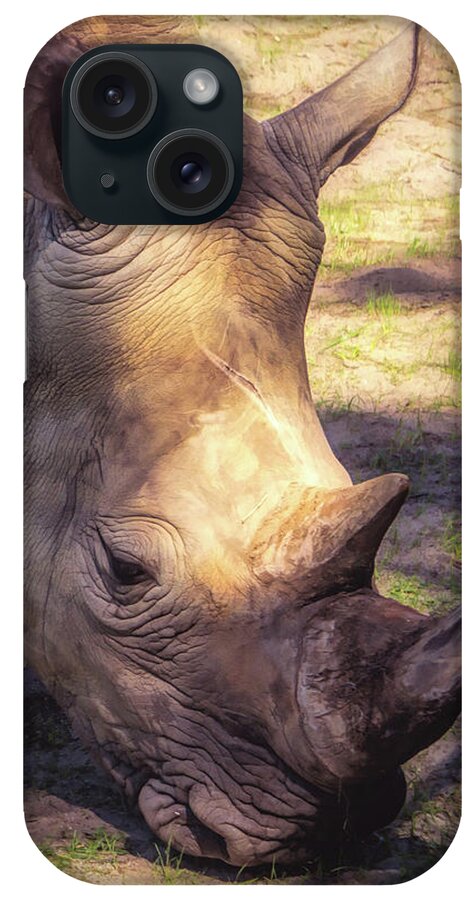 White iPhone Case featuring the photograph White Rhino Closeup by Jason Fink