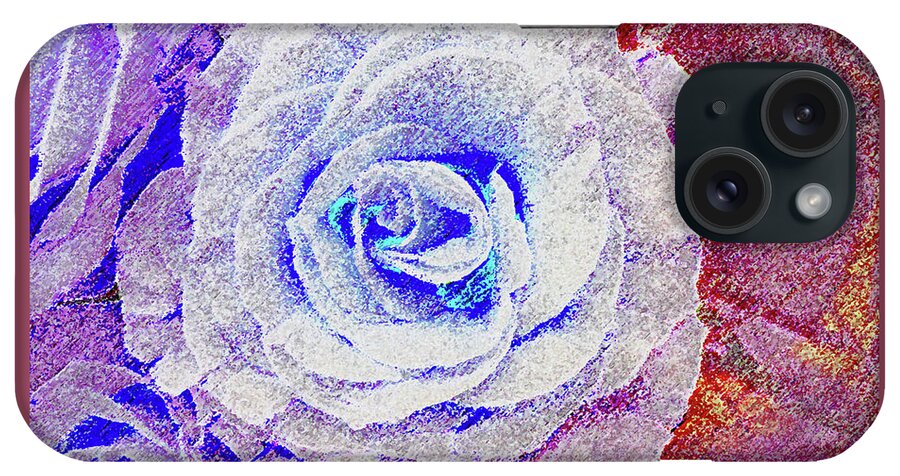 Rose iPhone Case featuring the photograph White Rose in Blue and Red by Corinne Carroll