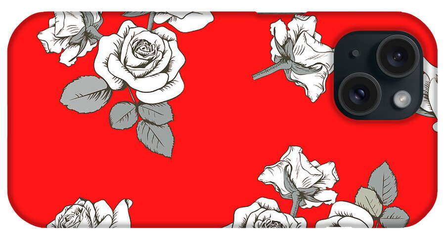 White Roses iPhone Case featuring the digital art White Roses on a Red Background by Caterina Christakos