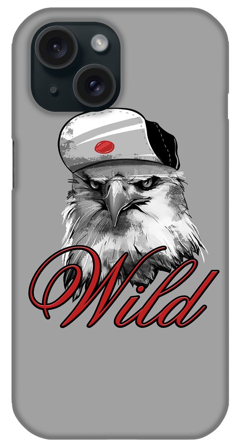 Animals iPhone Case featuring the digital art Wild bald Eagle with baseball cap by Donald Lawrence