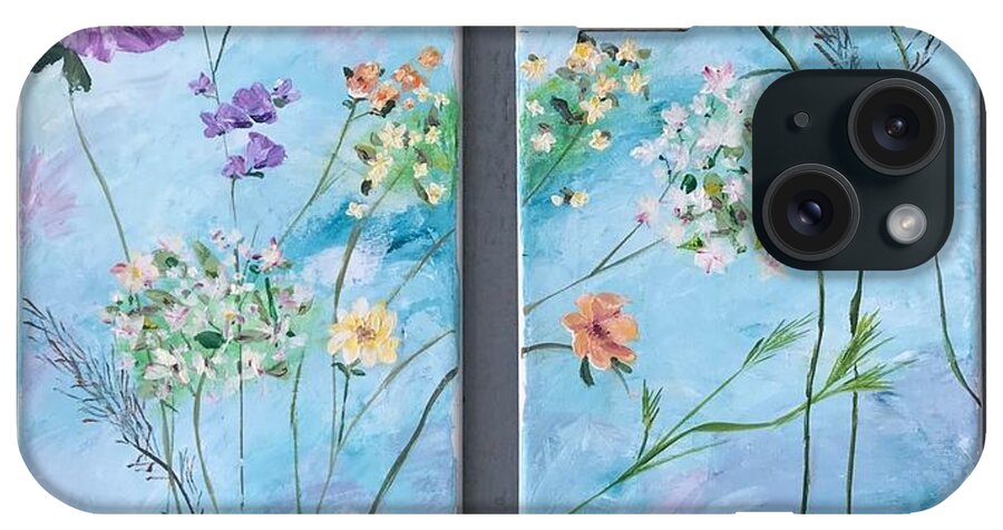 Wild Flowers iPhone Case featuring the painting Wild Flowers Diptych by Deborah Naves