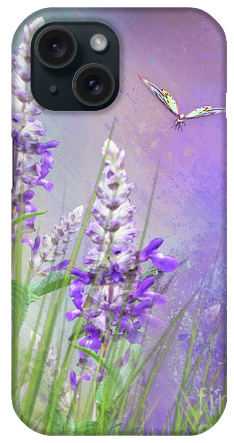 Foxgloves iPhone Case featuring the mixed media Wild Flowers with Butterfly by Morag Bates
