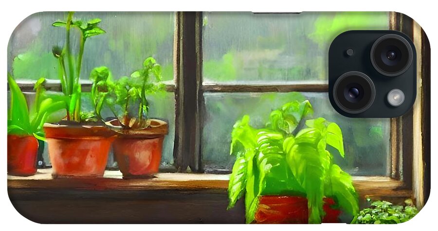 Windowsill iPhone Case featuring the digital art Windowsill Garden II by Bonnie Bruno