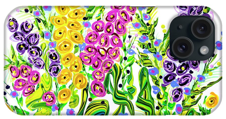 Abstract Snapdragons iPhone Case featuring the painting Windy Garden Snaps by Jane Arlyn Crabtree