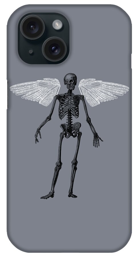 Skeleton iPhone Case featuring the mixed media Winged Skeleton by Madame Memento