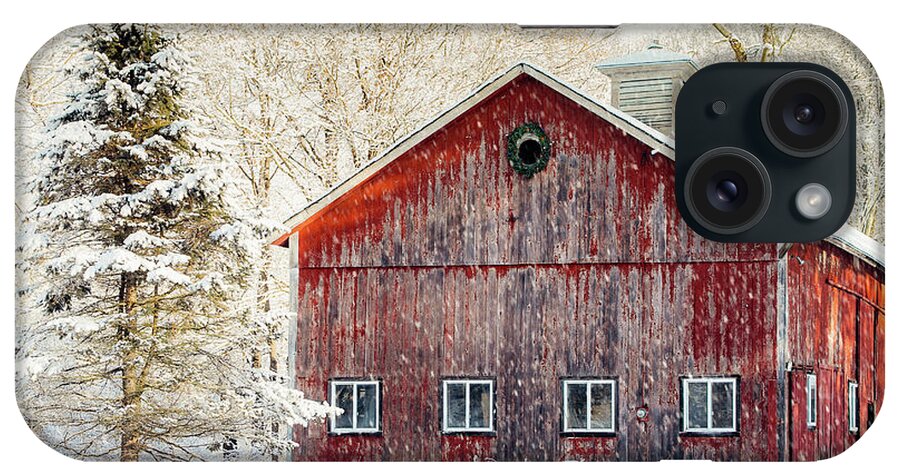 Red iPhone Case featuring the photograph Winter Barn by Denise Kopko