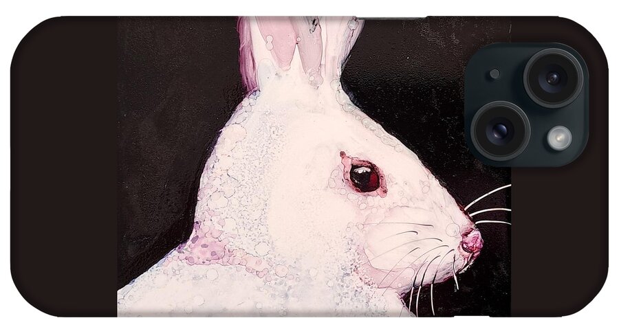 Rabbit iPhone Case featuring the painting Winter Bunny by Ruth Kamenev