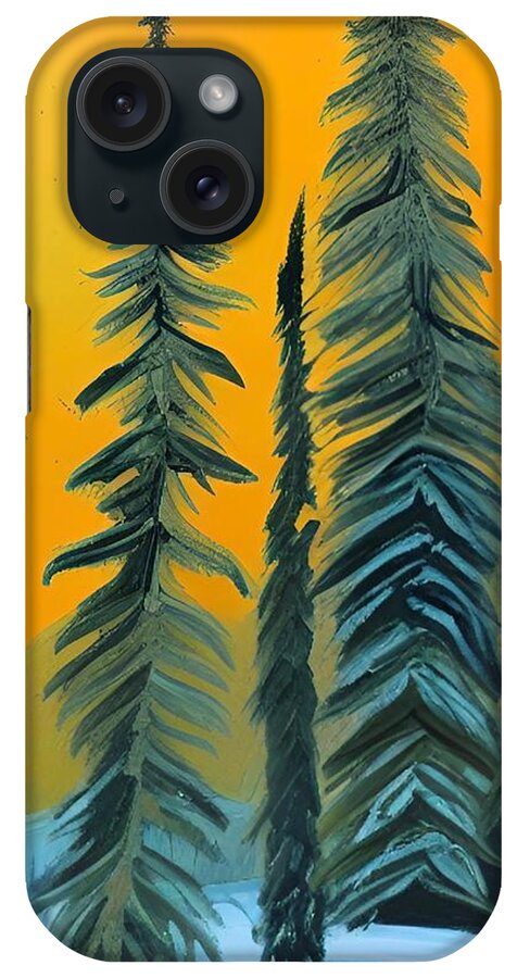 Evergreens iPhone Case featuring the painting Winter Evergreens at Daybreak by Bonnie Bruno