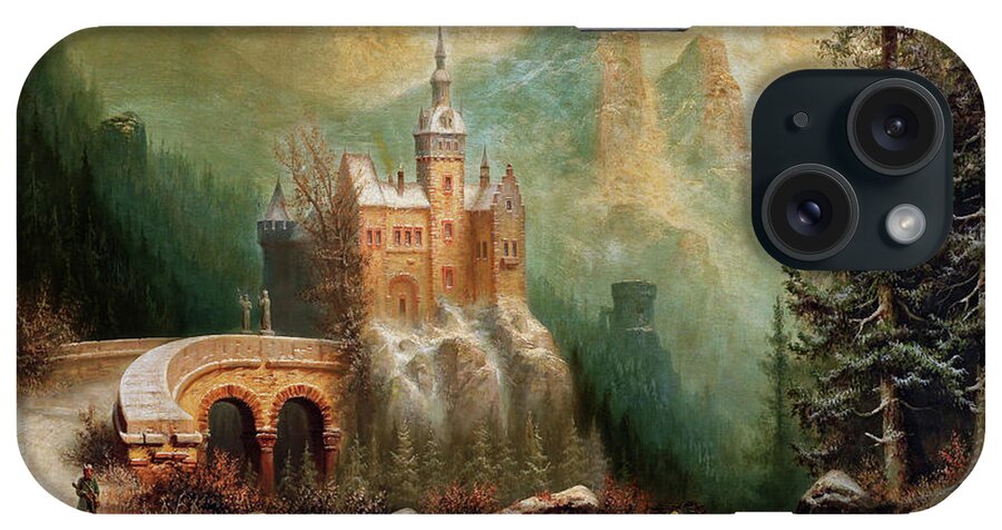 Winter Landscape With Castle In The Mountains iPhone Case featuring the painting Winter Landscape With Castle In The Mountains by Albert Bredow by Xzendor7