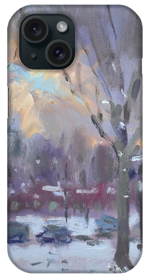 Sunset iPhone Case featuring the painting Winter Sunset Jan 2021 by Ylli Haruni