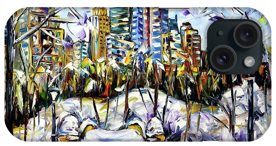 New York In Winter iPhone Case featuring the painting Winter Time In New York by Mirek Kuzniar