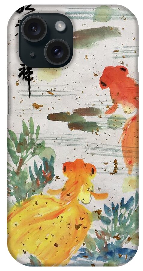 Gold iPhone Case featuring the painting Wishful and Good Luck by Carmen Lam