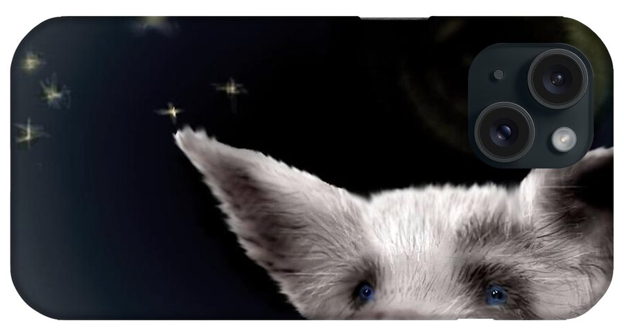 Pig Stars Shooting Stars Blue Eyed iPhone Case featuring the mixed media Wishing Piggy by Pamela Calhoun