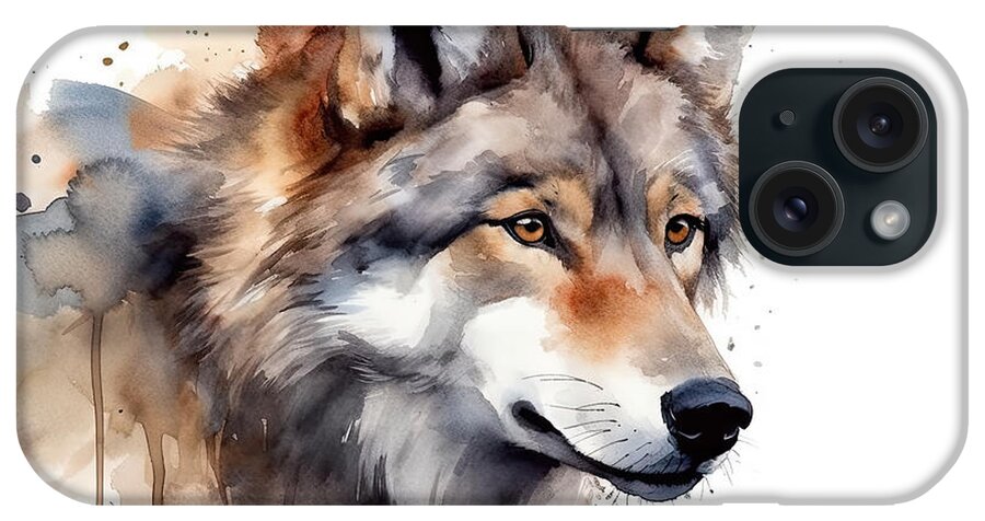 Wolf iPhone Case featuring the painting Wolf Head , Animal, Watercolor Illustration Isolated On White Ba by N Akkash