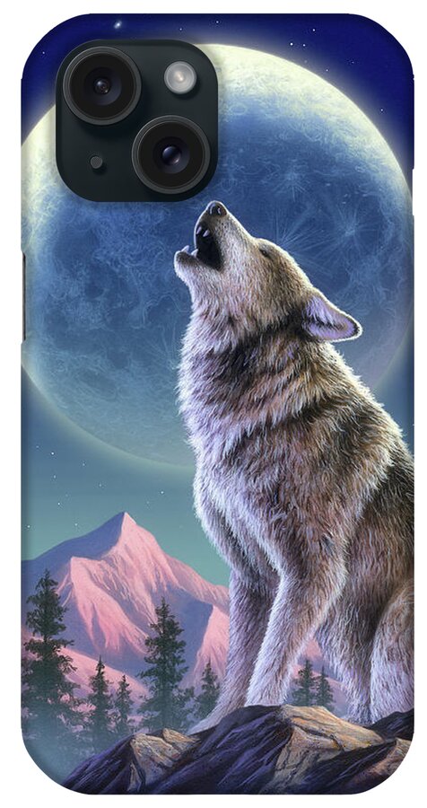 Wolf iPhone Case featuring the mixed media Wolf Moon by Jerry LoFaro