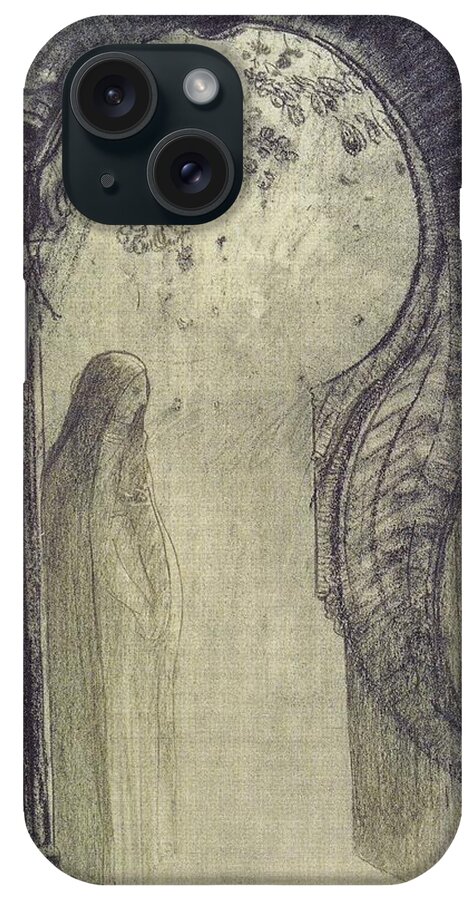 Woman iPhone Case featuring the drawing Woman and Serpent by Odilon Redon