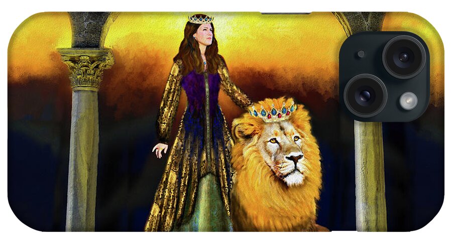 Woman iPhone Case featuring the digital art Woman and The Lion by Constance Woods