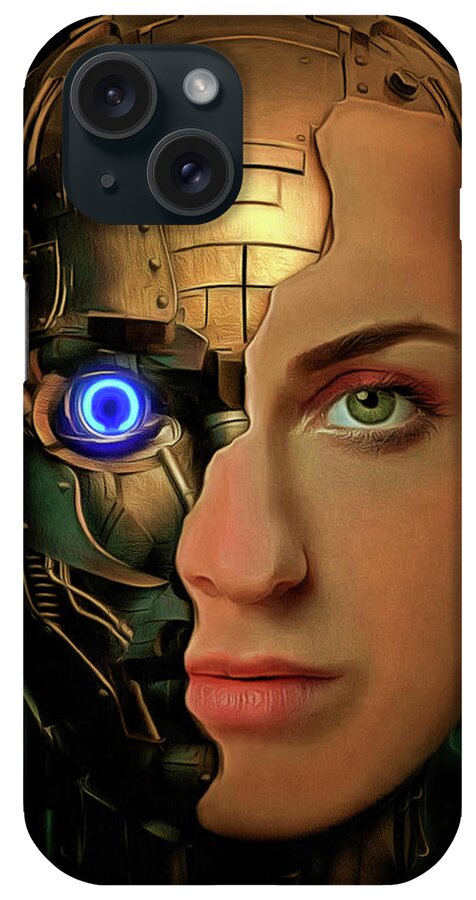 Cyborg iPhone Case featuring the digital art Woman Cyborg Portrait 01 by Matthias Hauser