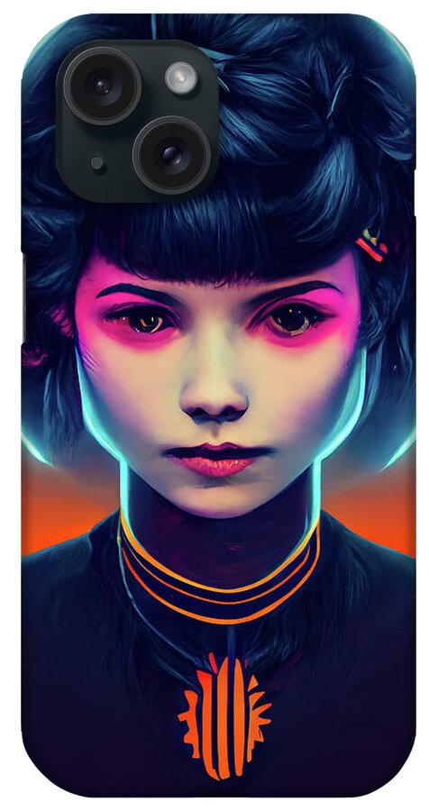 Woman iPhone Case featuring the digital art Woman Portrait 07 Synthwave Girl by Matthias Hauser